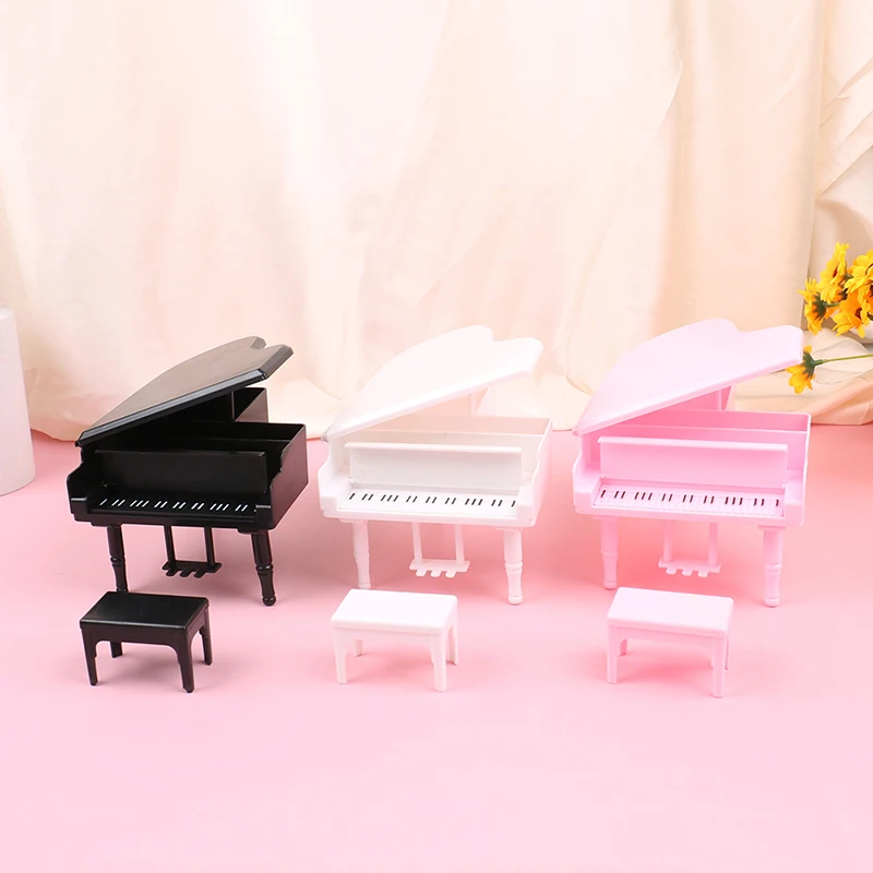 

2pcs/set 1:12 Dollhouse Miniture Piano with Stool Musical Instrument Model Accessories Decoration