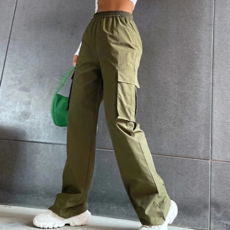 

2023 Women Casual Baggy Wide Leg Sweatpants Fashion Vintage Chic Solid Pocket Trousers Y2K Loose Streetwear Joggers Cargo Pants