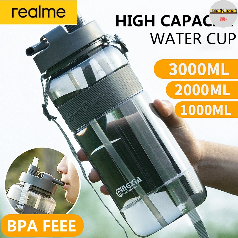 

Realme 700ml 1L 2L 3L Sport Water Drinking Bottles with Straw BPA Free Plastic Water Bottle Outdoor Large Drinking Bottle Cups