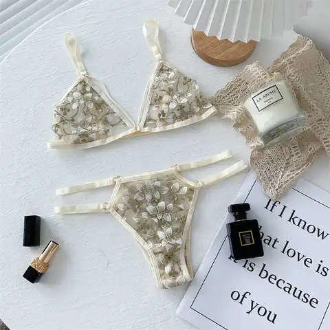 Women Ultra Thin Bra and Brief Sets Seamless Underwear Backless Vest Sexy Bralette Lingerie Female Lace Bra and Panties