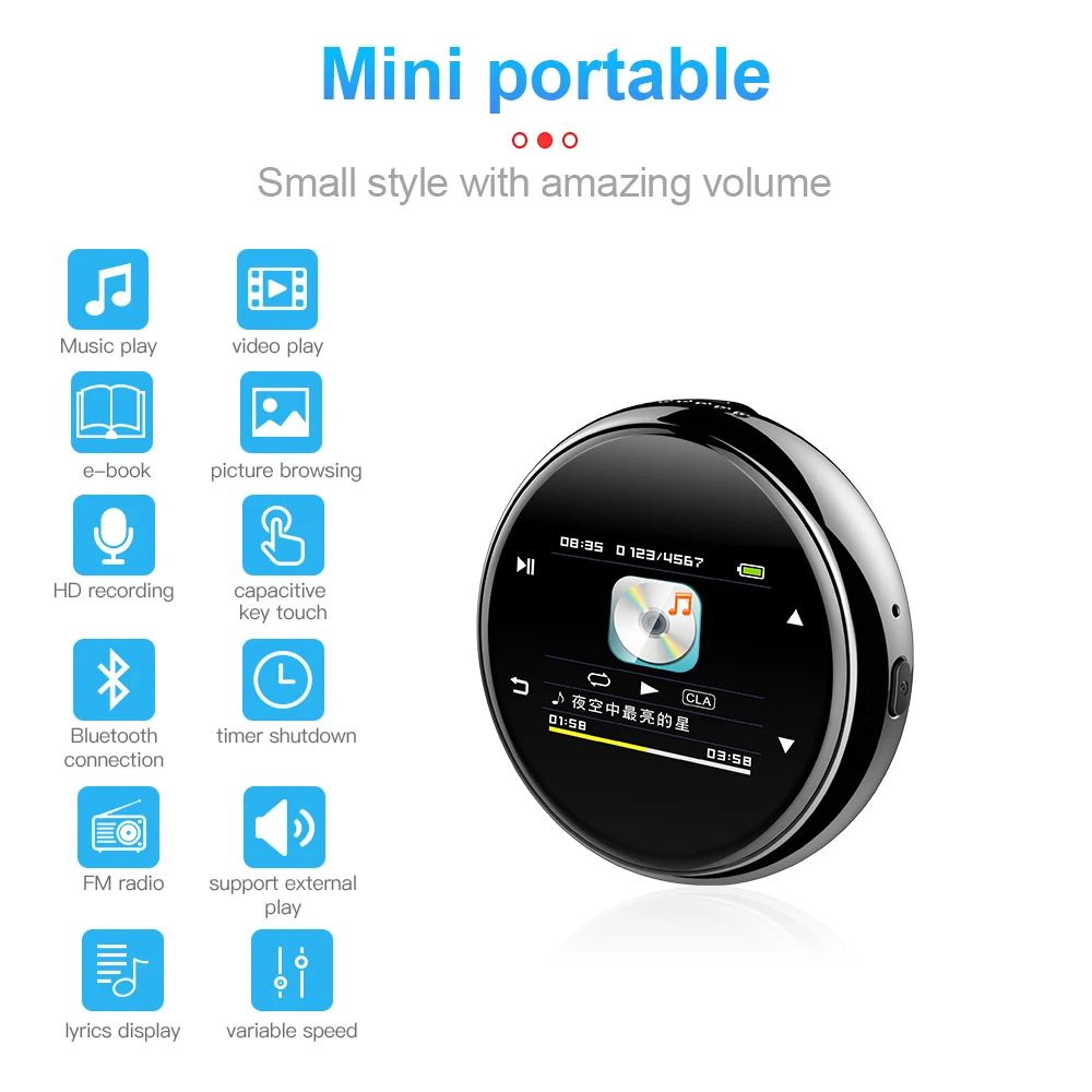 

Portable MP3 Player Bluetooth HiFi Stereo Music Player Mini MP4 Video Playback With LED Screen FM Radio Recording For Walkman