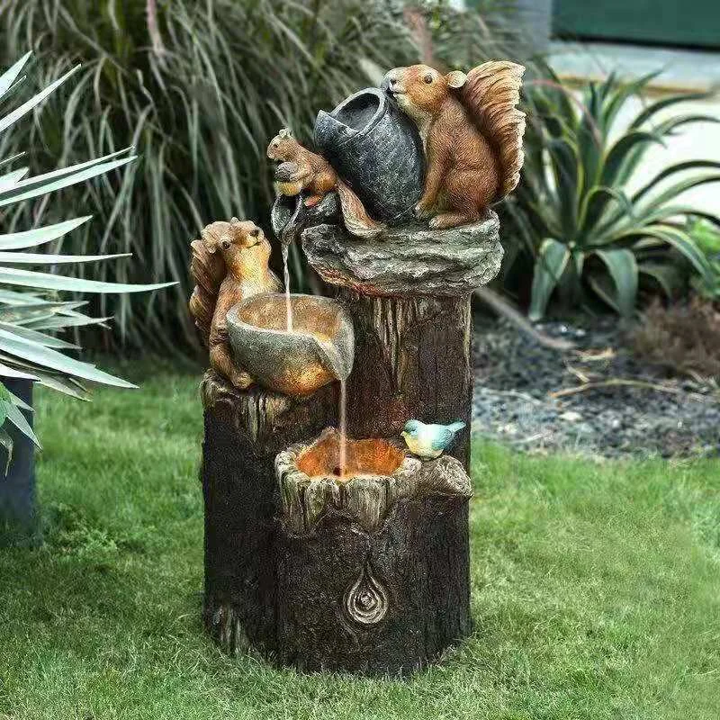 

Courtyard Solar Squirrel Resin Products Duck Garden Horticultural Design Decoration Outdoor Fountain Solar Lighting