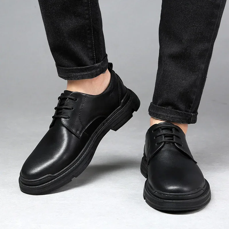 

Мужские повседневные туфли из натуральной кожи, деловые классические туфли на плоской подошве, на шнуровке, уличные крутые туфли дерби, осень