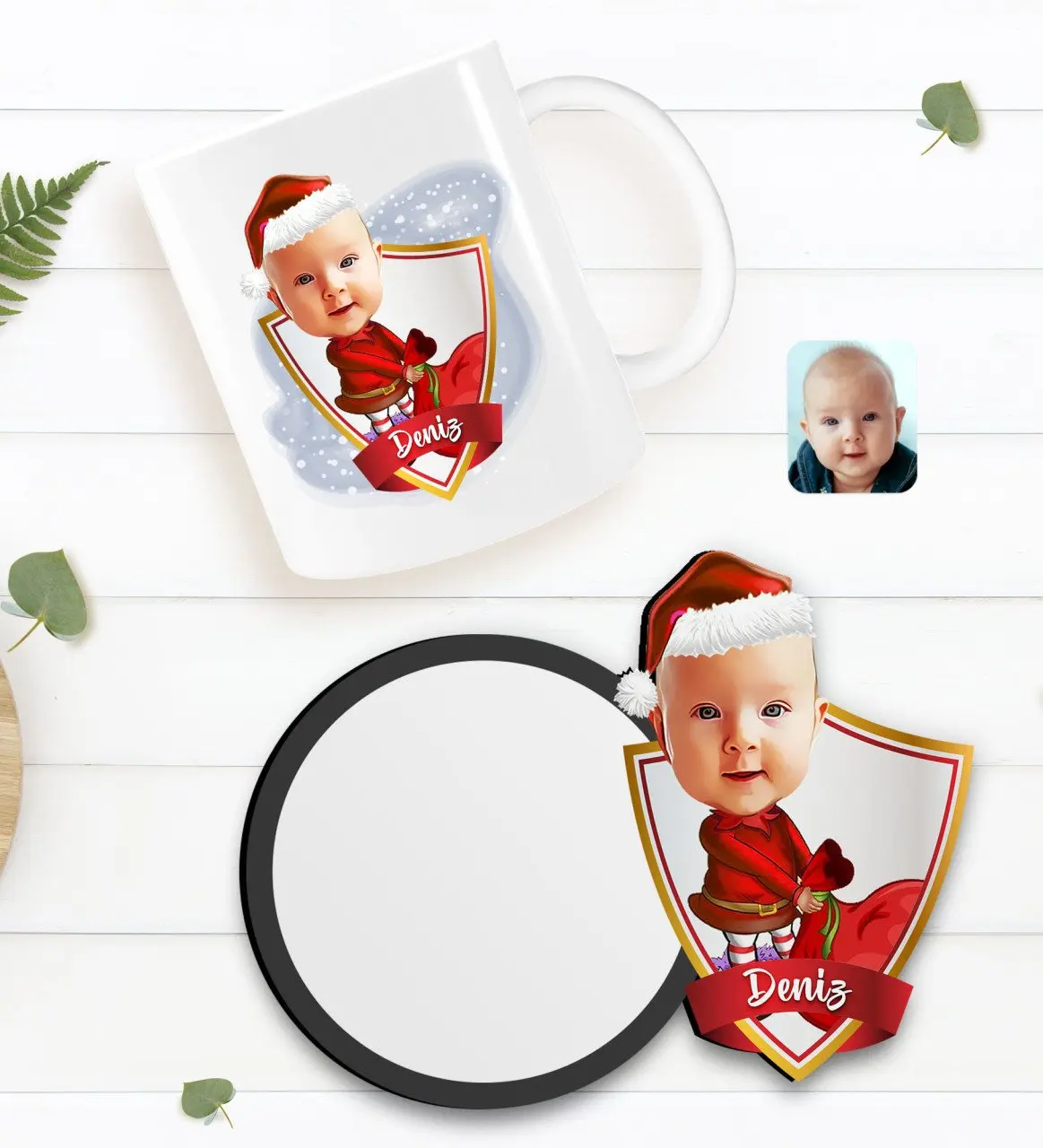 

Персонализированная детская карикатура на белую кружку и деревянную подставку в подарок