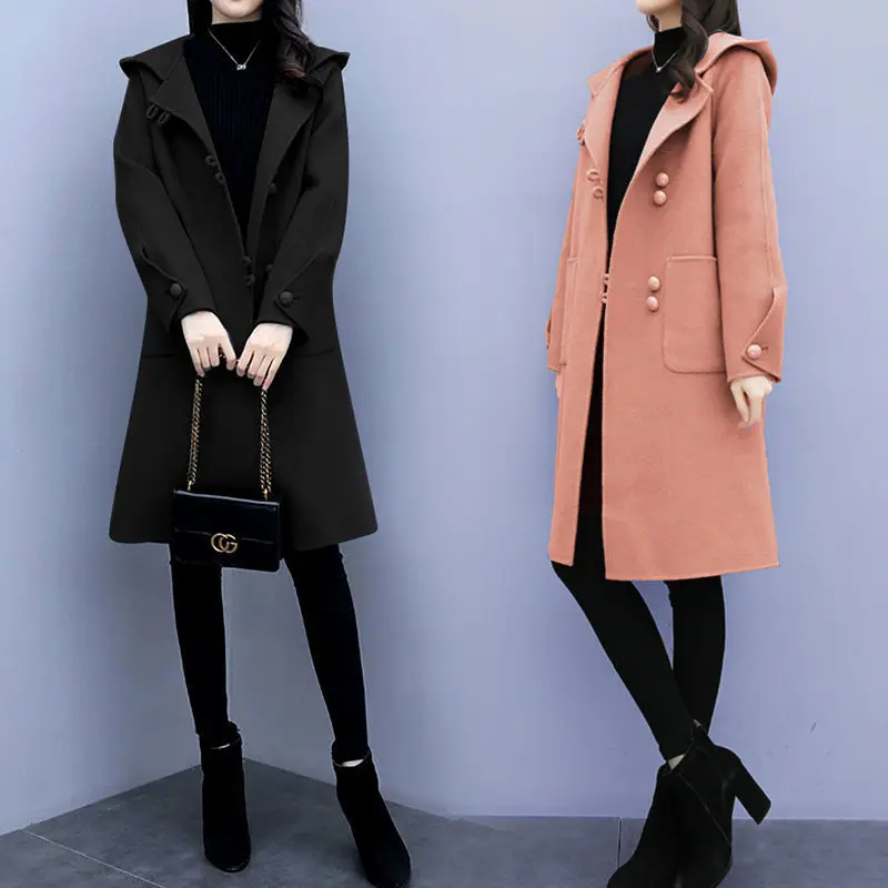 

Ms Qiu Dong Season Loose Cloth Coat Thickening In Long Hooded Woolen Cloth Coat Dust Coat Female Restoring Ancient Ways