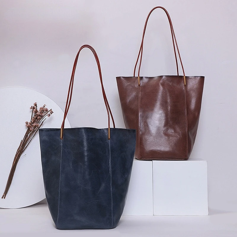 Women's Real Leather Tote2023 New Fashion Cow Genuine Leather Luxury Handbags Versatile Ladies Bags Large-Capacity  Vintage