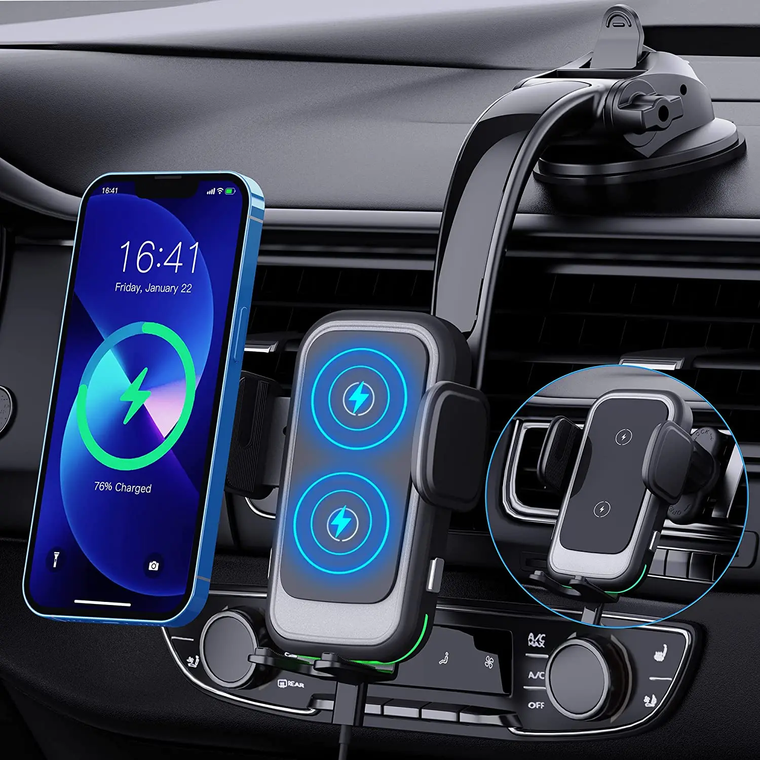 

Wireless Car Charger, Double coil 15W Qi Fast Charging Car Charge Auto Clamping Phone Mount Air Vent Holder For Samsung IPhone