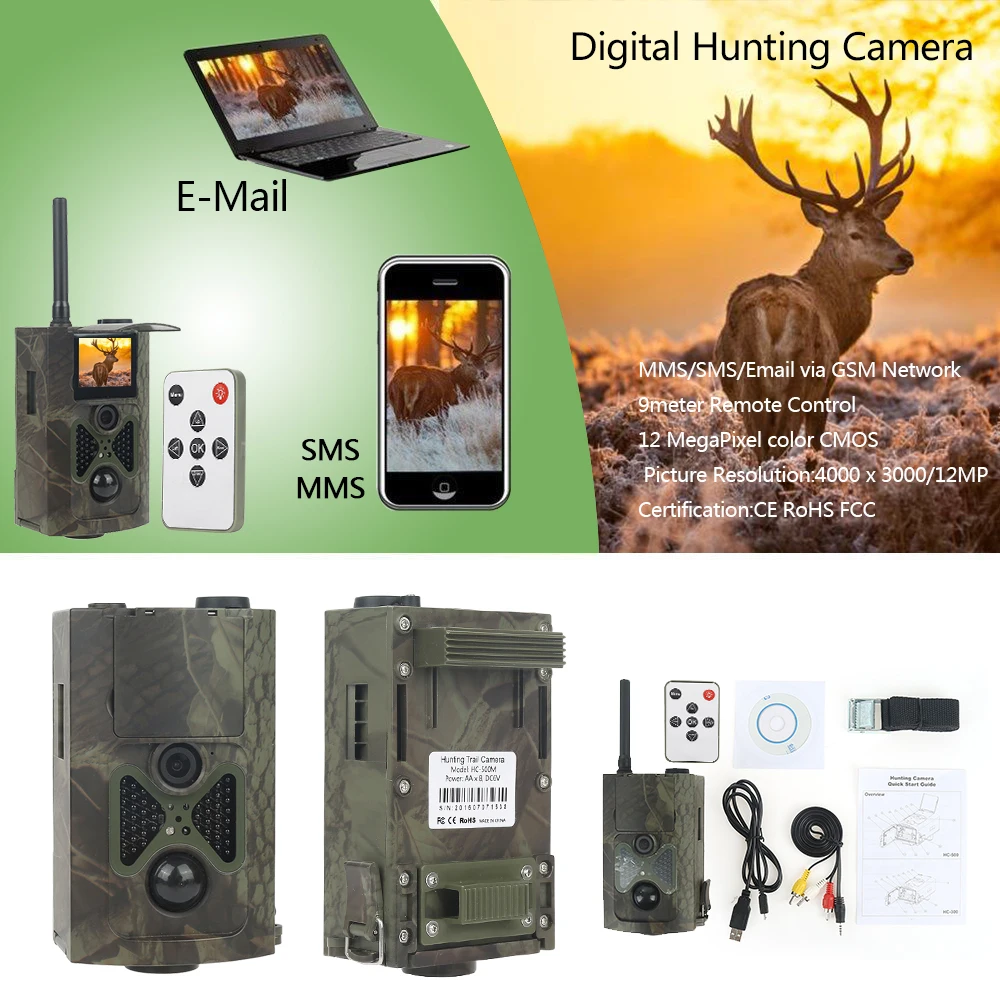 

HC-500M Wildlife Hunting Trail Camera 12MP CMOS GPRS GSM SMS Infrared Night Vision Motion Activated Hunting Trap Cameras