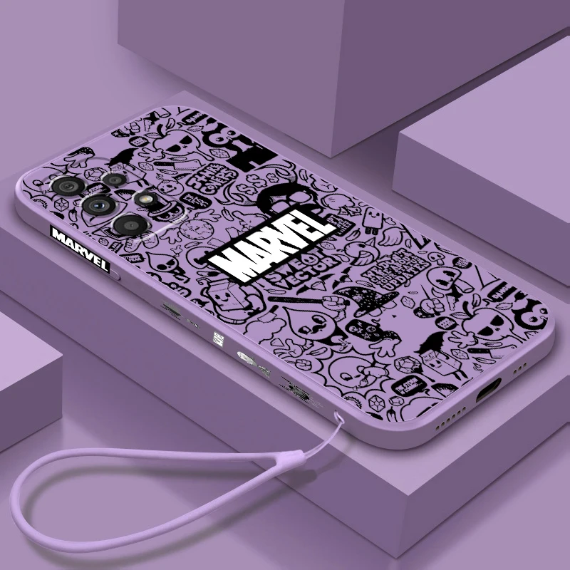 

Phone Case For Samsung A73 A72 A71 A52 A53 A54 A51 A42 A34 A32 A14 A21S A13 A12 5G Avengers Marvel Logo Comics Liquid Left Rope
