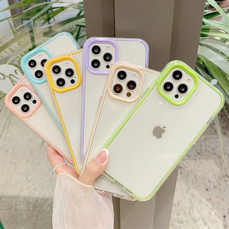 

Fashion Transparent Phone Case For iphone 11 12 13 Pro Max XS X XR Max 7 8 Plus SE 2020 Mini Candy Bumper Back Cover