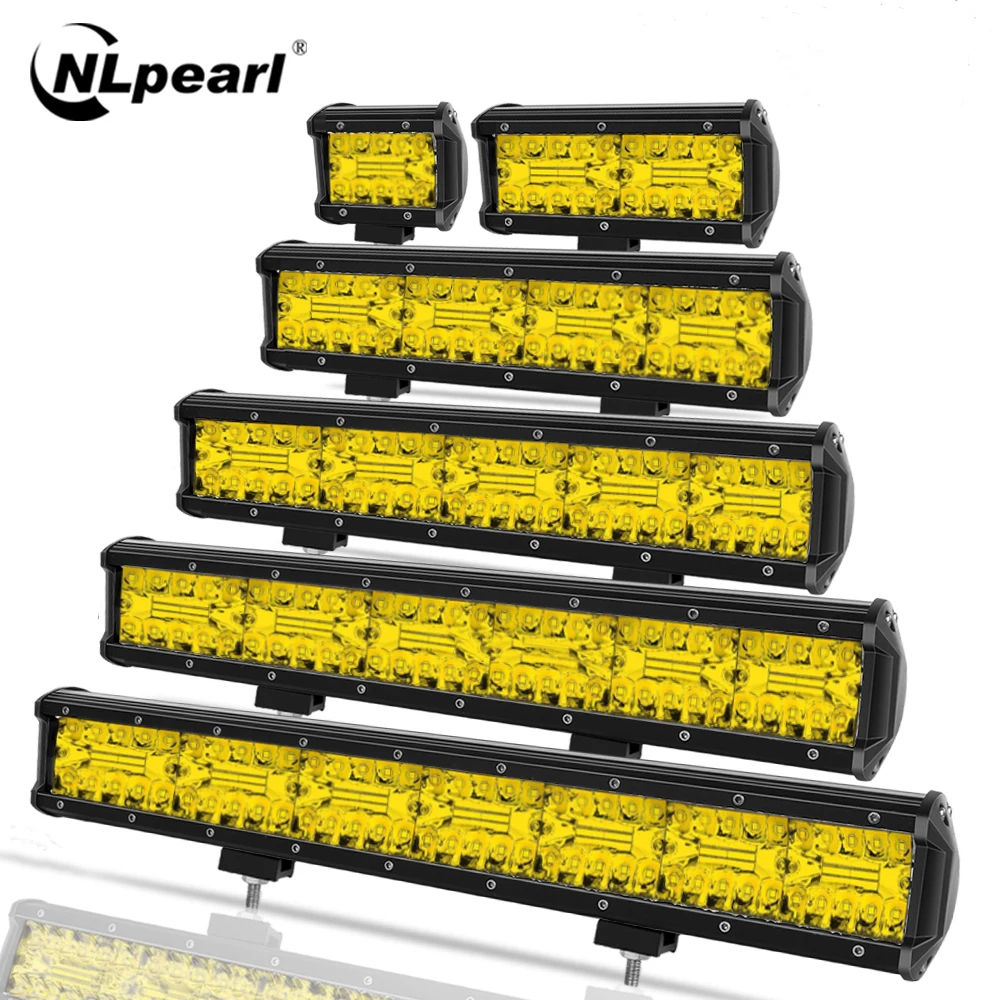 NLpearl 4-20 Inch LED Bar Off Road Yellow 120W LED Work Light For Truck Jeep SUV UAZ 4x4 Tractor Boat ATV 12V 24V LED Headlights