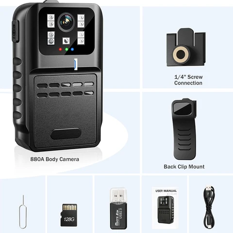 Мини-видеорегистратор 880A, HD 1080P, полицейский регистратор, нагрудная камера, видеокамера ночного видения, циклическая запись, видеорегистратор - изображение