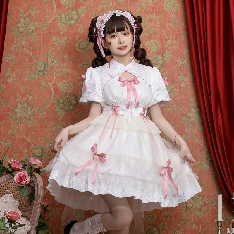 

2022 Hot Sale Lolita White Pink Women Jsk Sweet Cute Soft Girl Dresses Kawaii Girly Lolita JSK Dress For Women