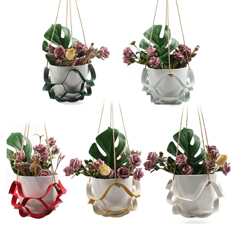 

Creative Hanging Potted Hanging Basket Multi-layered Leather Flowerpot Net Bag Hanging Basket Interior Home Office Decoration