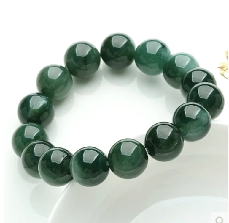 

7A Natural Emerald Green Beads 8-14mm Bracelet Elastic Bangle Charm Jewellery Fashion Hand-carved Man Woman Luck Amulet Gifts