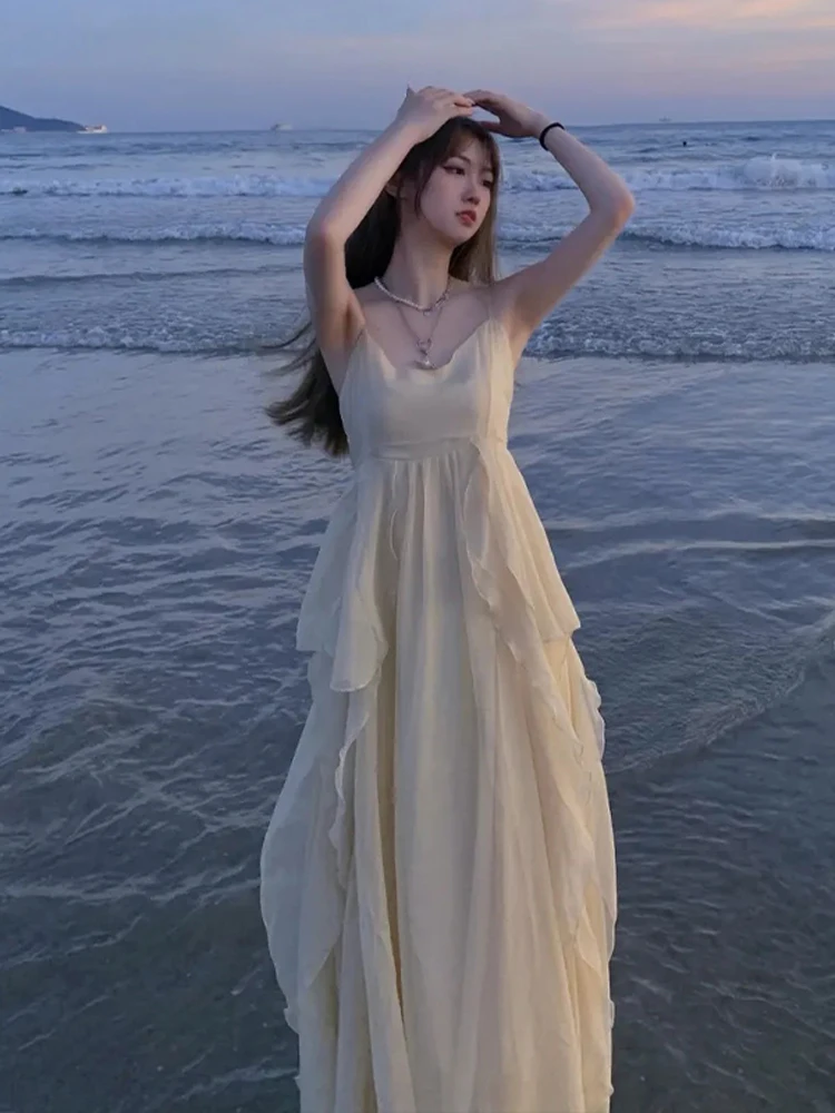 Женское платье-макси белое длинное платье в стиле ретро