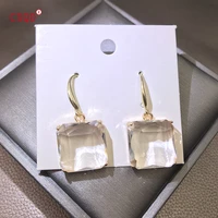 korean new design fashion jewelry copper ear hook square earrings for women luxury transparent glass crystal party gift