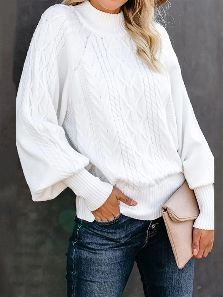 

Осенне-зимние женские свитера с высоким воротником, новинка 2023, модные однотонные вязаные пуловеры, женский свободный свитер с длинным рукавом-фонариком для женщин