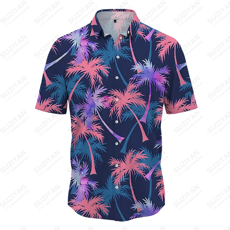 

Мужская рубашка в гавайском стиле для отпуска, летняя рубашка с принтом кокосового дерева, свободная повседневная рубашка большого размера, рубашка с коротким рукавом