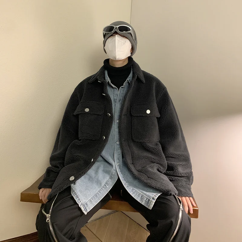 Winter Jacket Men Warm Fashion Pocket Thickened Lamb Wool Jacket Men Streetwear Korean Loose Thick Short Coat Mens Parker M-3XL