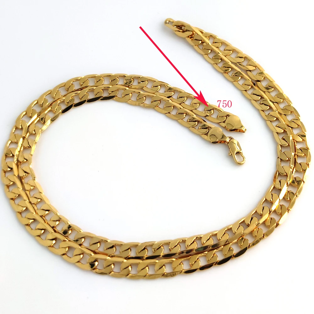 

Solid Yellow G/F Gold Curb Cuban Link Chain Necklace Hip-Hop Italian Stamp AU750 Men's Women 7mm 750 MM 75 CM long 29 INCH