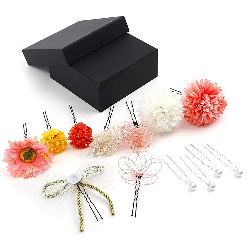 

Red Japanese style headdress simulation flower kimono hair accessories set fashion ladies hair accessories hairpin
