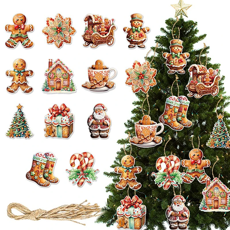 12PCS Christmas Gingerbread Man Tree Hanging Pendant Ornaments Merry Christmas Decorations Paper New Year Gift Xmas Navidad Noel
