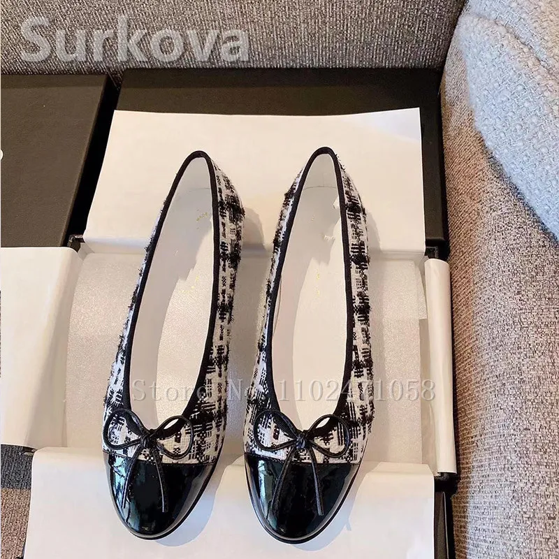 Women Ballet Flats Mixed Color Round Toe Ladies Slip-On Shoes Elegant Lown Heels Butterfly Knot Shallow Flats Female Shoes