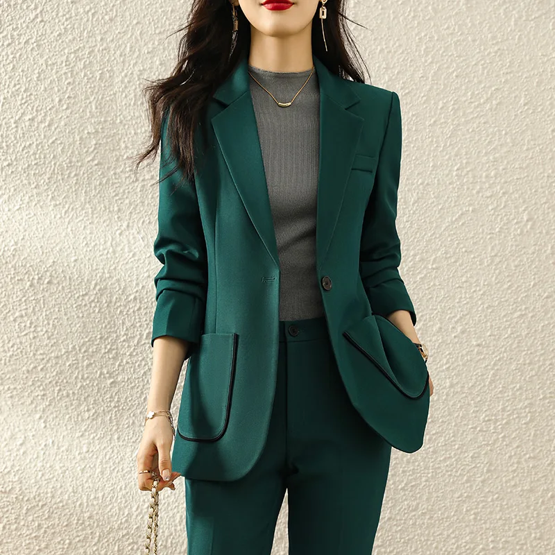 High Quality Autumn Winter Formal Ladies Blazer Women Business Suits with Sets Work Wear Office Uniform 3XL Size Pants Jacket