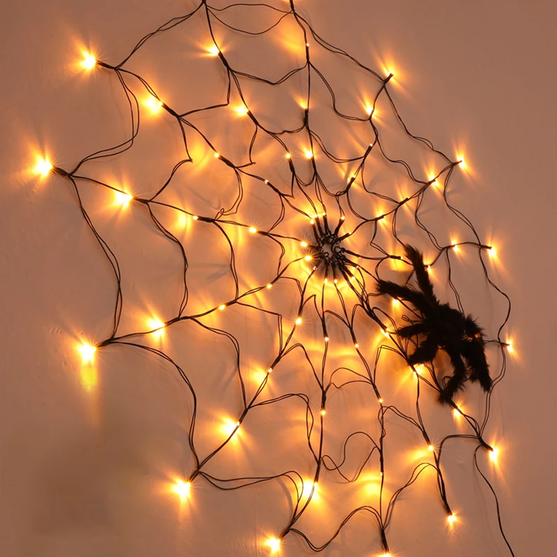 

Halloween Spiderweb Artificial Spider LED Lights Cobweb Terror Party Decoration Bar Haunted House Halloween Spiders Home Decor