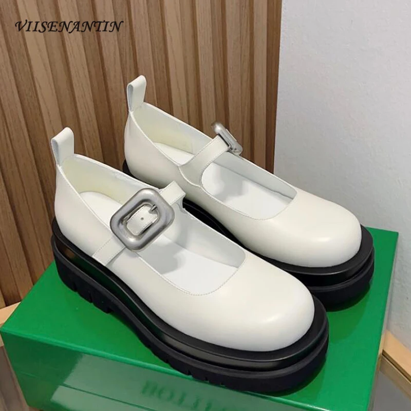 

Туфли женские из натуральной кожи, ремешок с пряжкой, плоская платформа, толстая подошва, подходят ко всему