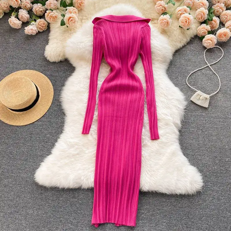 

Elegant woman V neck bag buttock autumn women's wear Europe and America show waist warped