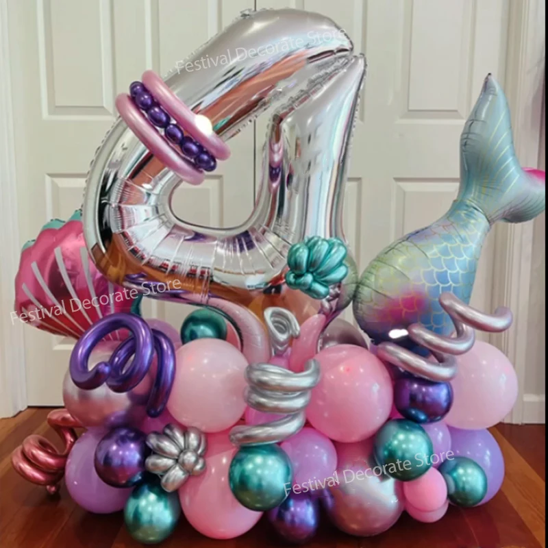 

32pcs Mermaid Tail Shell Balloons Set 32inch Number Foil Balloon Girls 1st Birthday Wedding Party Decoration Baby Shower Globos