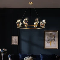 led postmodern k9 crystal copper designer round living room chandelier dining room bedroom home lighting decorative lampcd