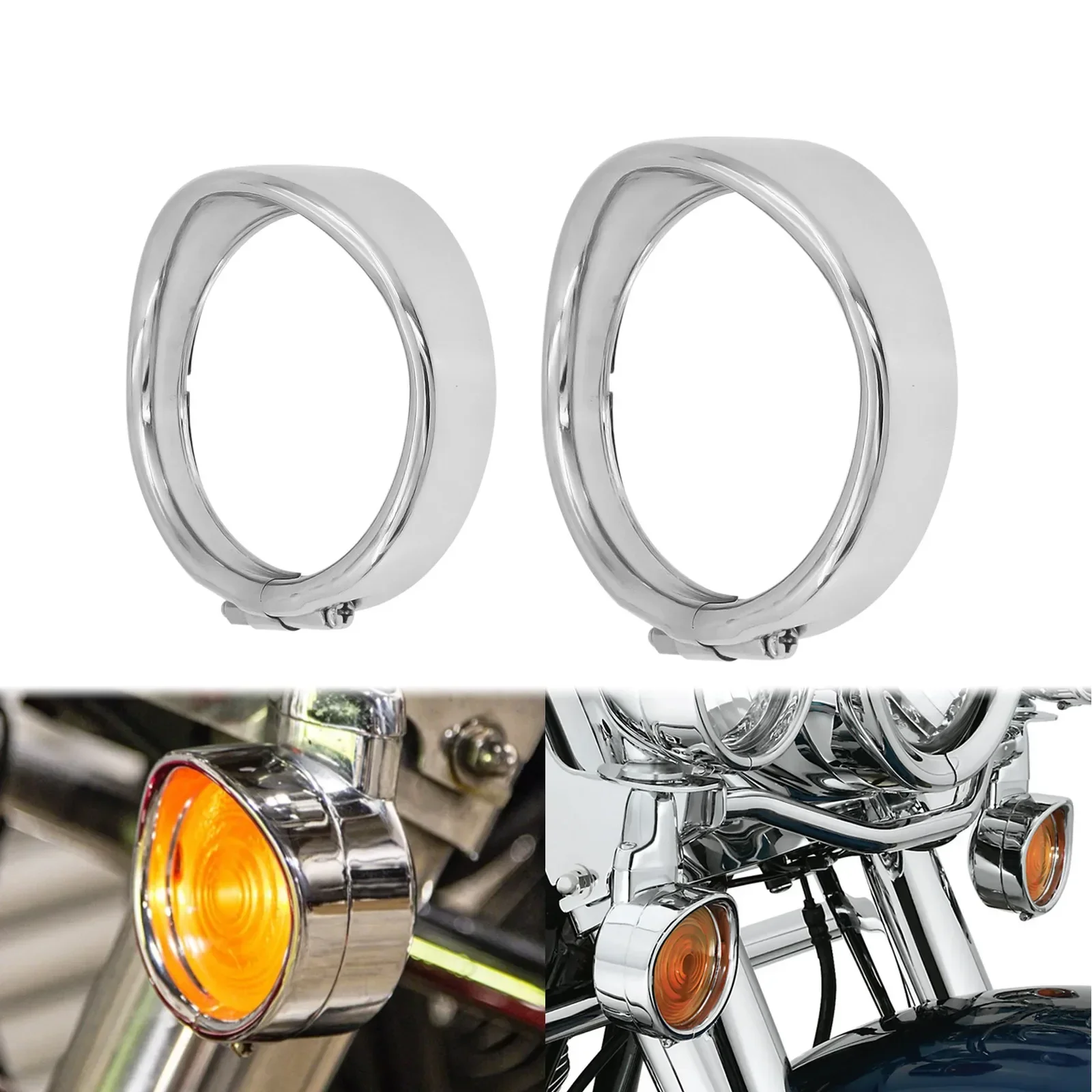 

2 шт. хромированный козырек мотоцикла, накладное кольцо указателя поворота для Harley Heritage Softail Touring Road King FLHR FLHRC FLSTC