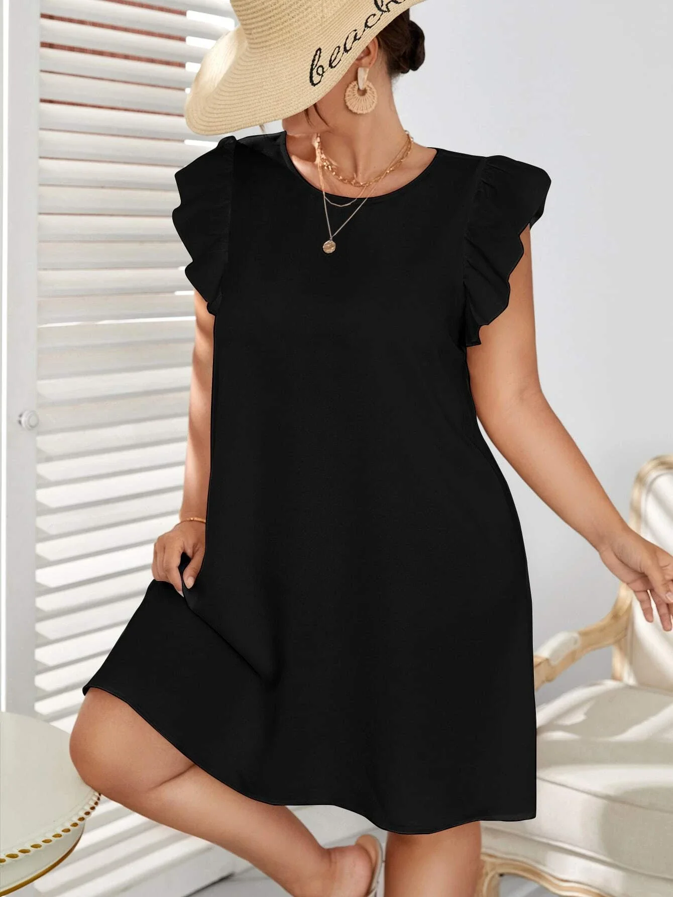 

Plus Ruffle Sleeve Tunic Dress