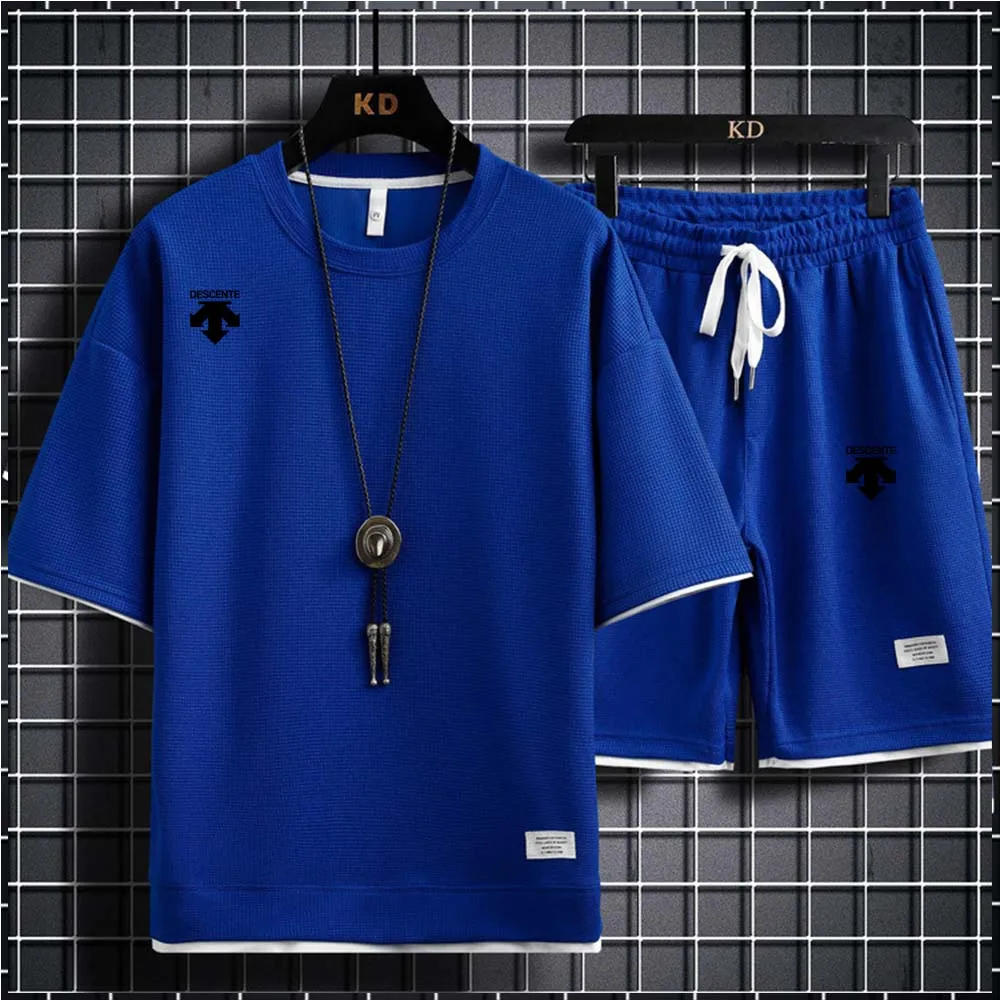 Summer brand new DESCENT men's sports T-shirt + shorts set brand casual breathable jogging pants hip-hop fashion clothing 2023