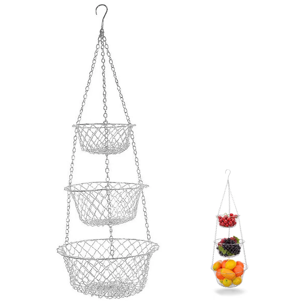 

Basket Hanging Fruitkitchen Vegetables Baskets Wall Tier Heavy Duty Wire