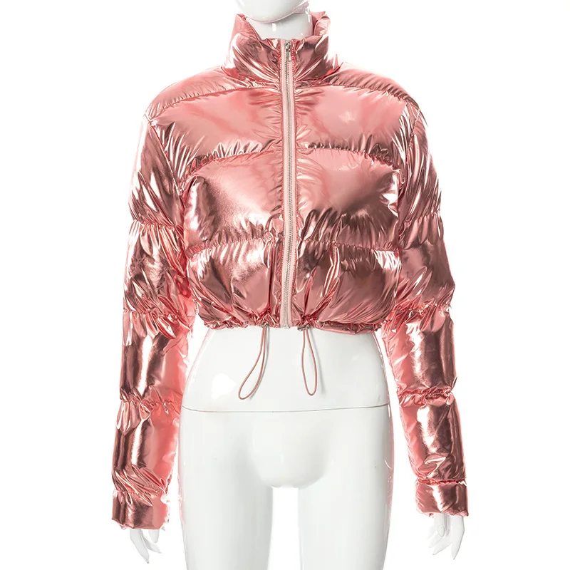 Women Parkas Top 2022 Winter Warm Stand Collar Long Sleeve Puffy Bread Down Jackets Outwear Y2K Gilding Cotton Padded Coats