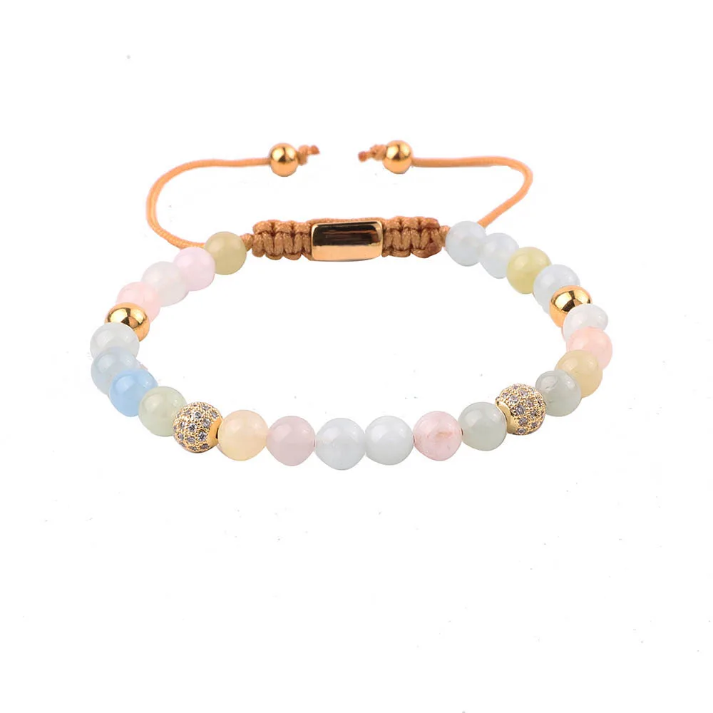 

High Quality Gemstone Bracelet Morgan Stone CZ Ball Macrame Friendship Bracelet Women Jewelry Gift
