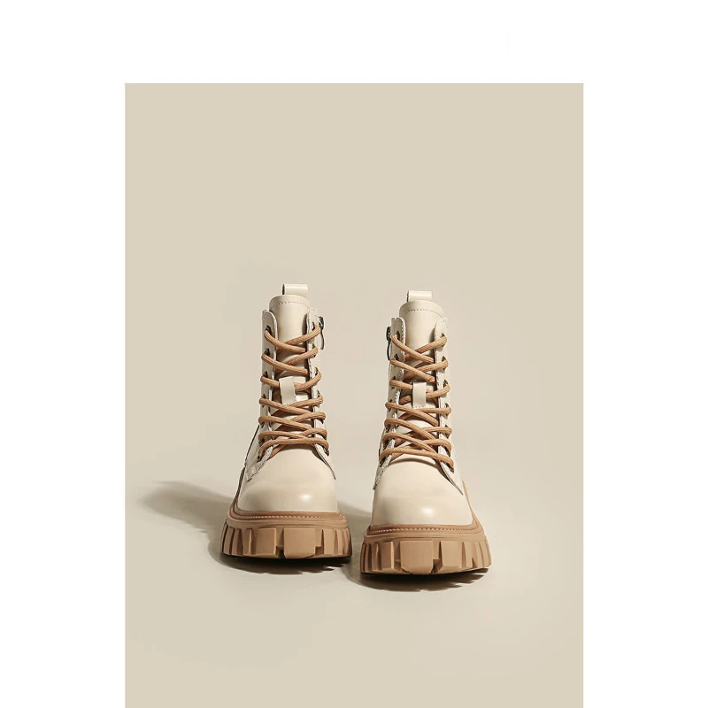 

Woman Winter Boots Thick-soled Single Women Spring Autumn Increase Mid-tube Front Lace-up Fashion Mid-heel Flat The New Listing