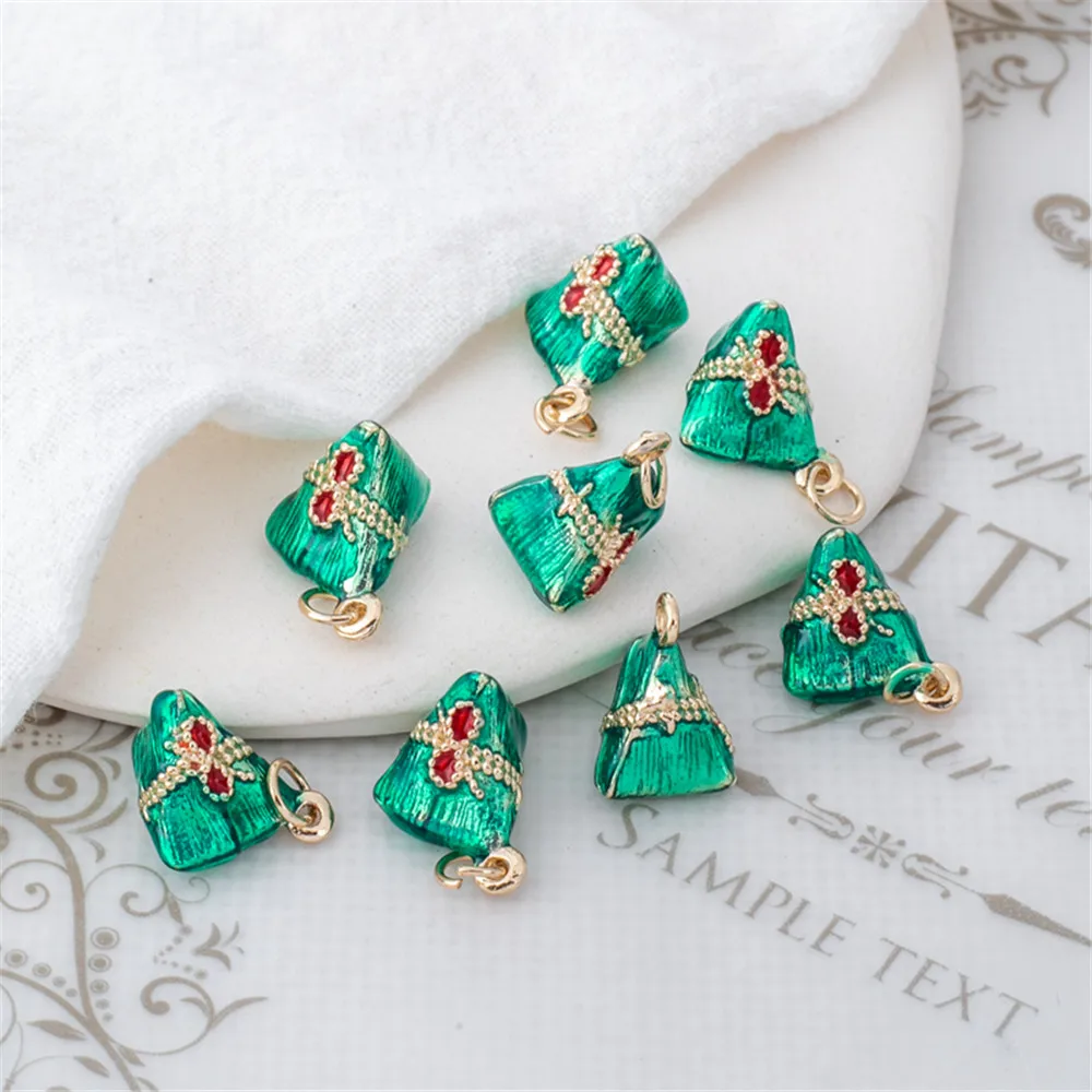 

14k gold clad colorful drip oil green dumpling pendant 10*14mm handmade diy charm bracelet necklace pendant