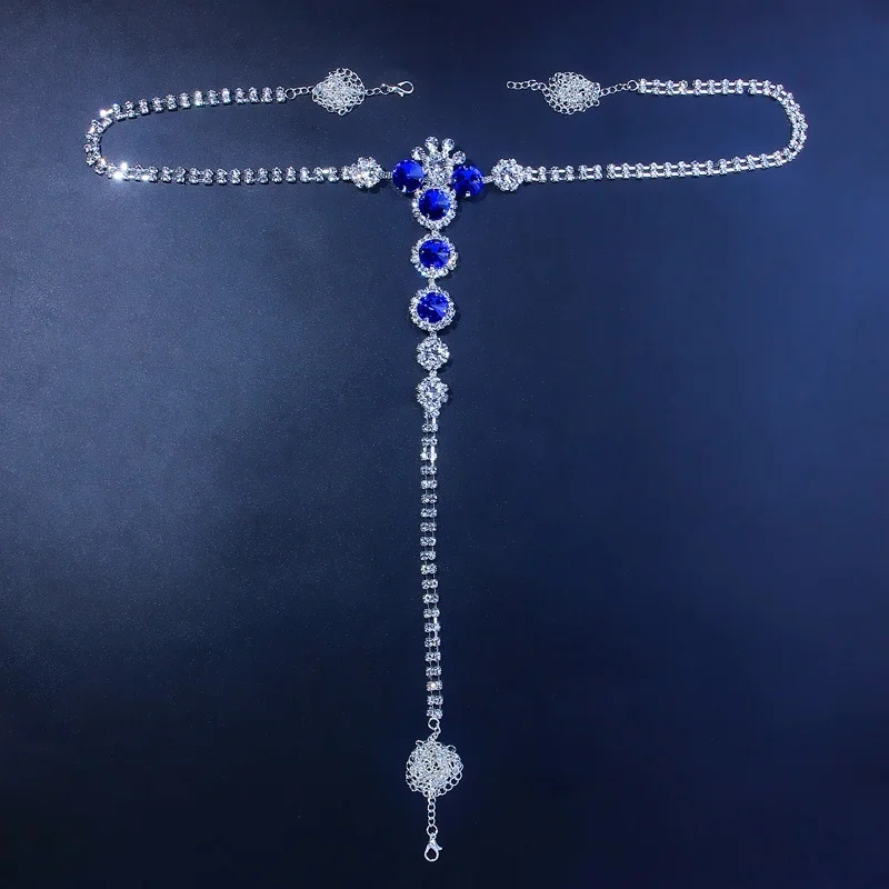 Full Diamond Blue milk ring nightclub eye-catching fashion Rhinestone body chain chest |