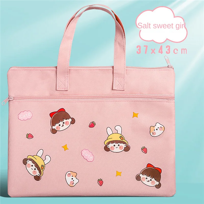 

Portable Information Bag Student A4 File Bag Cute Pencil Case Cartoon Tuition Bag School Supplies Storage Bag Pink