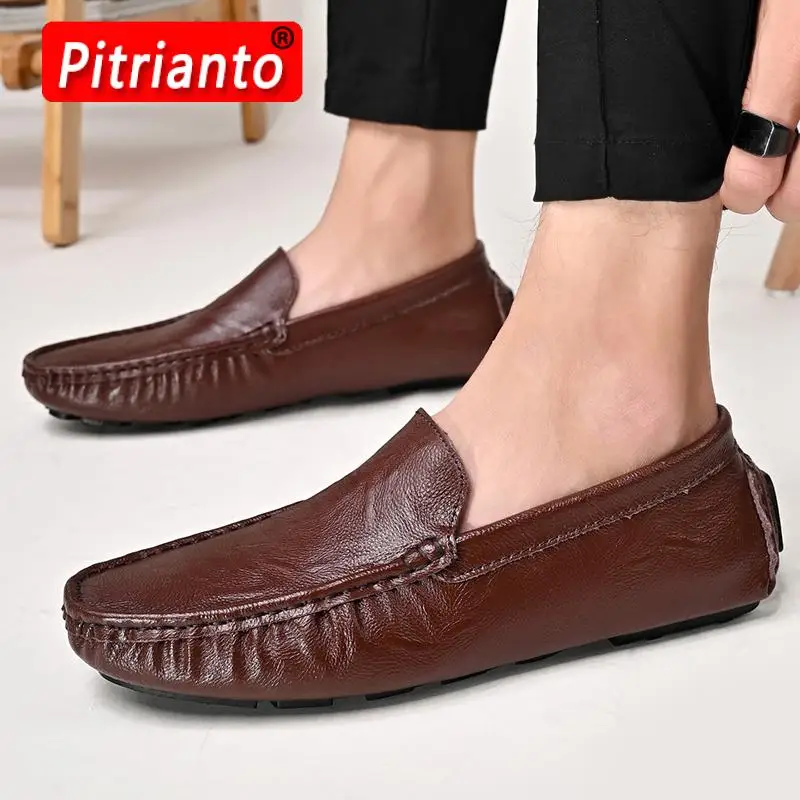 

Мужские кожаные туфли, мягкая подошва, без застежки, дышащие лоферы, повседневная обувь для вождения, лето 2023