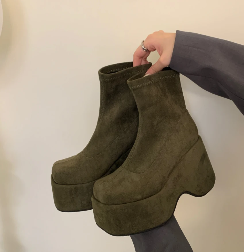 Ботильоны женские из искусственной замши на толстой подошве и платформе