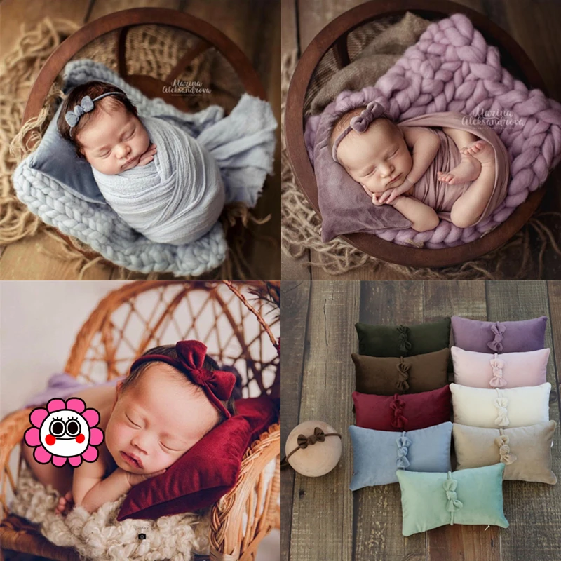 ❤️Newborn Photography Accessories Bowknot Headband+Pillow 2Pcs/set Baby Photo Props Studio Infant Shoot Decoratio Fotografia