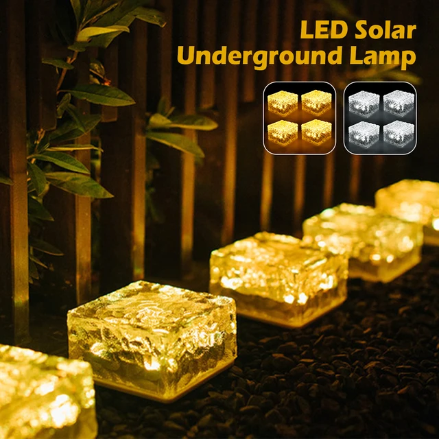 4pcs Ice Cube Solar LED Lights Outdoor Decor Lawn Lamp Solar Brick Light Sunlight For Landscape Garden Decor Garden Lights 2