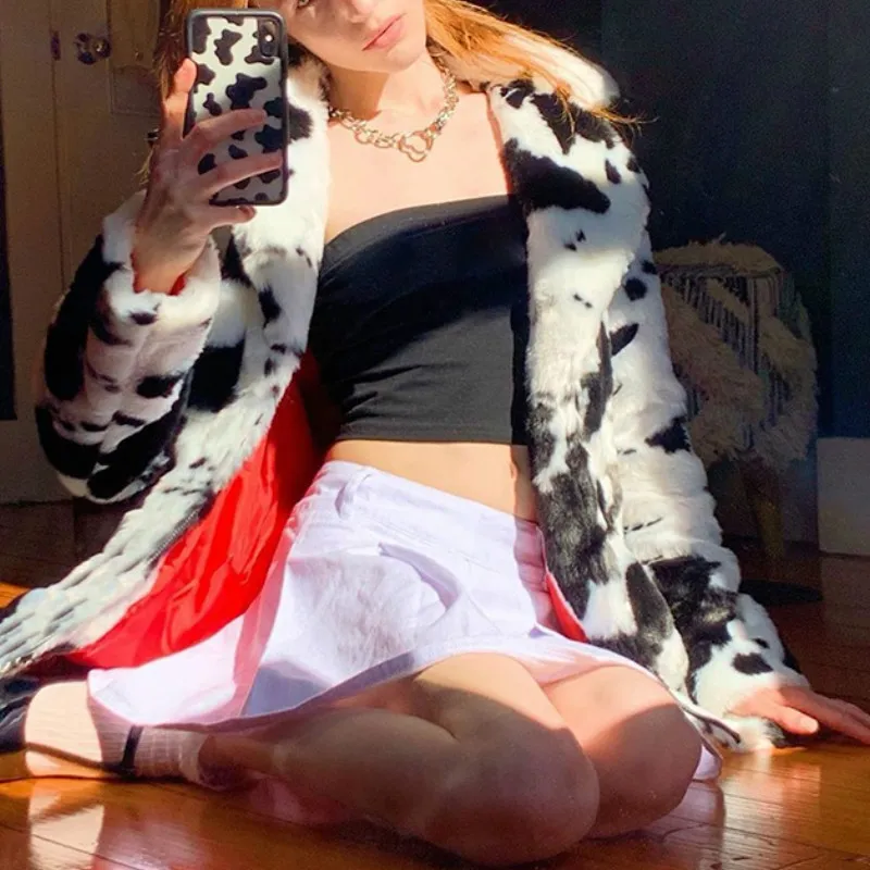 Leopard Print Casual Loose Faux Fur Coat warm Woman Jacket 2022 Winter Streetwear Female Fluffy Overcoat Y2K Fashion Outwear