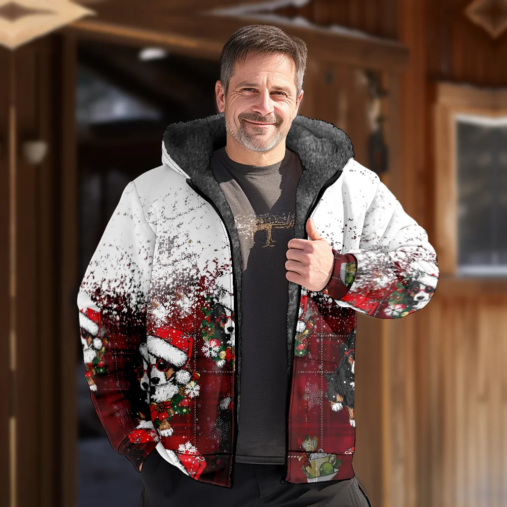 Мужские зимние куртки пальто хлопковая одежда с рождественским рисунком собаки